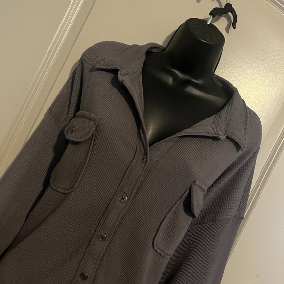 Women's Grey Button Down Sweater Top Large - Picture 1 of 9